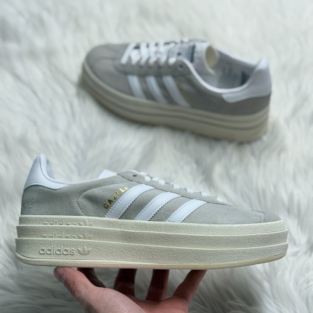 Adidas Gazelle Bold Grey White Womens Casual Shoes HQ6893 NEW* Sz 9